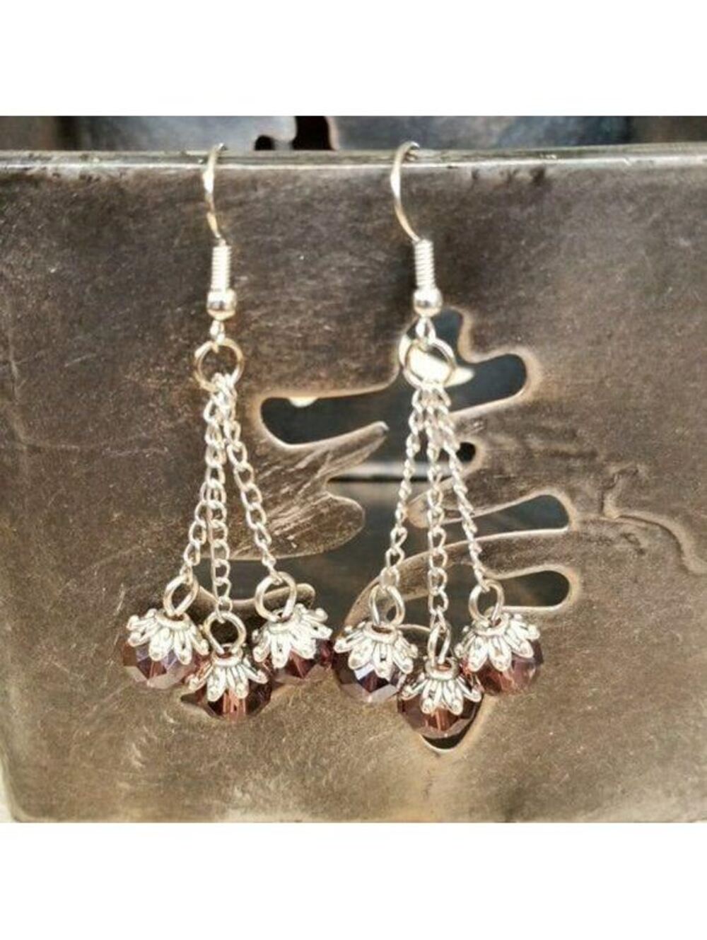Triple Chained Purple Crystal Swingy Earrings